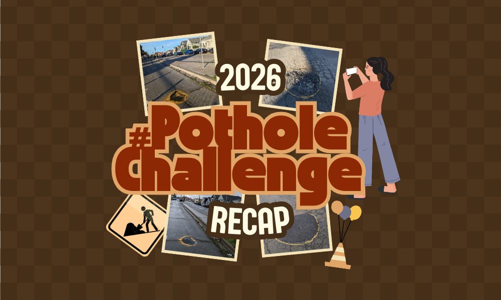 A collage of photos to recap the 2026 #PotholeChallenge with images of identified and filled potholes.
