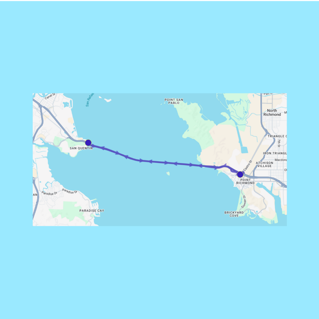 map of the RSR Bridge bike shuttle route from Richmond to San Rafael